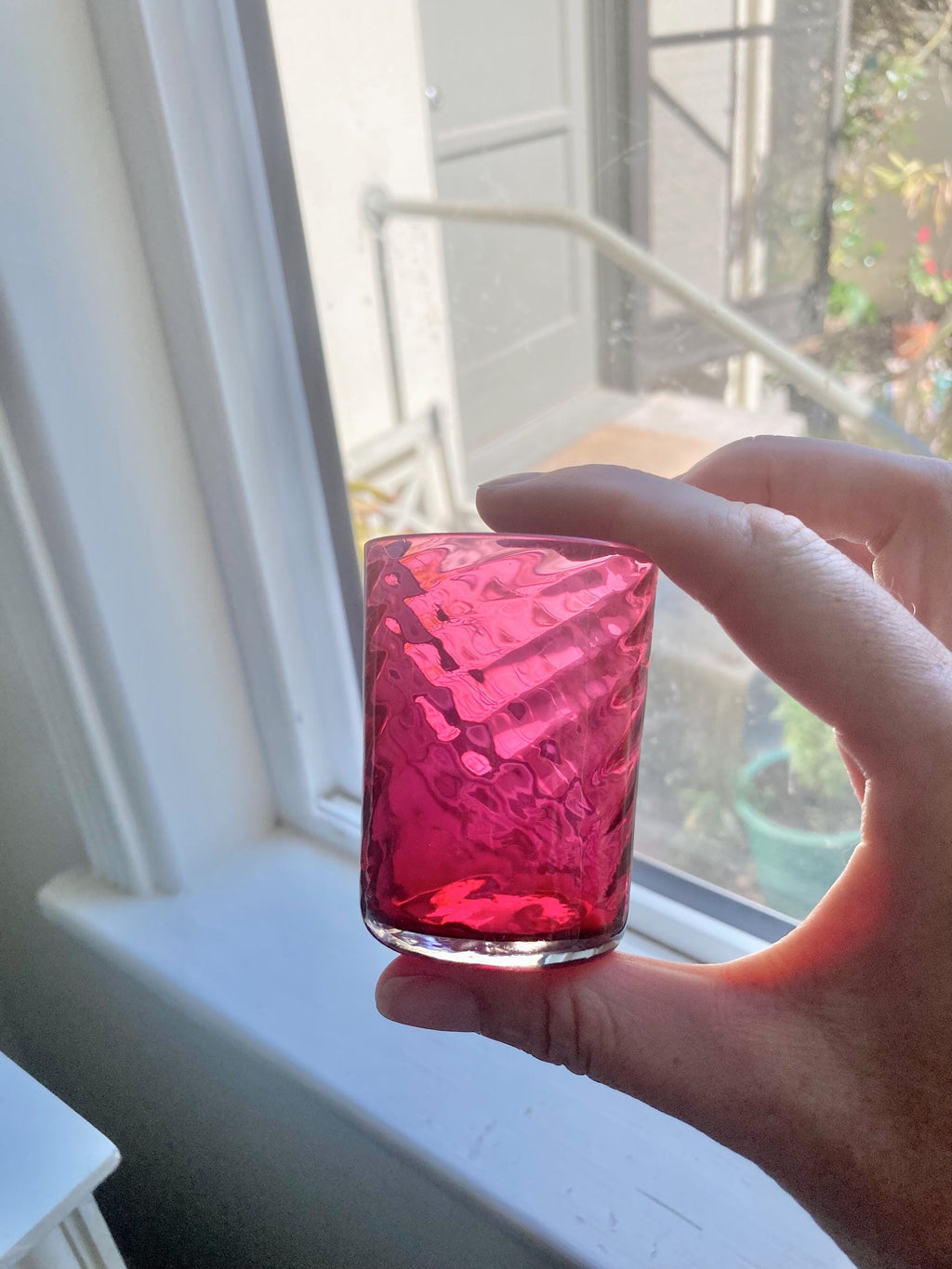 Antique Amberina Glass: Victorian Reverse Thumbprint Shot Glass or Teacup