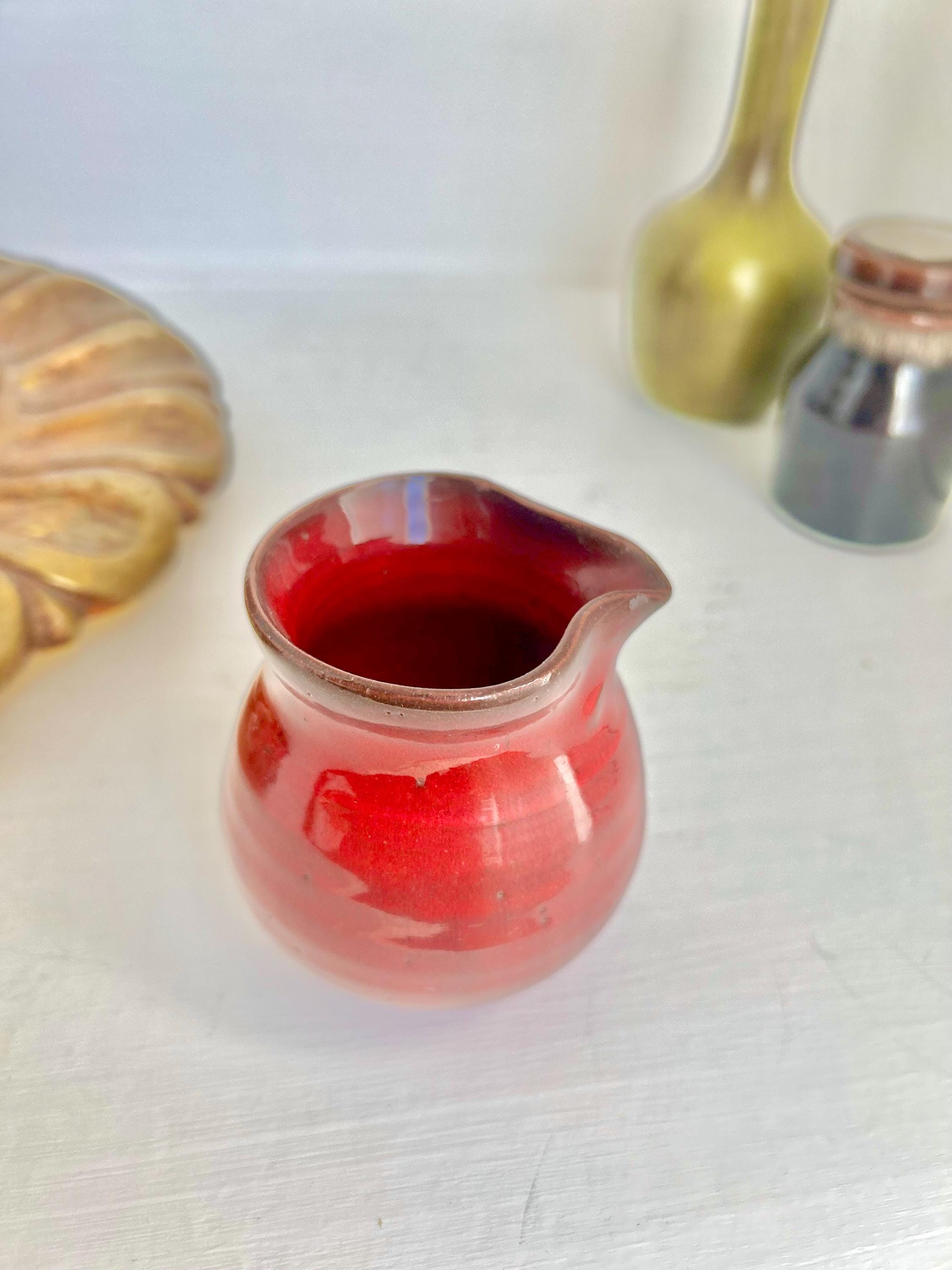 Vintage Mini Ceramic Pitcher: Brick Red Glazed Creamer, Handmade Pottery