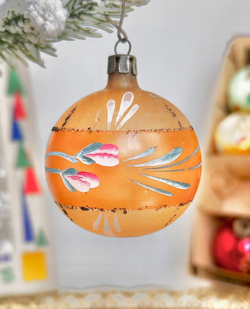 Vintage Hand-Painted Glass Christmas Ornament: European Xmas Tree Bulb