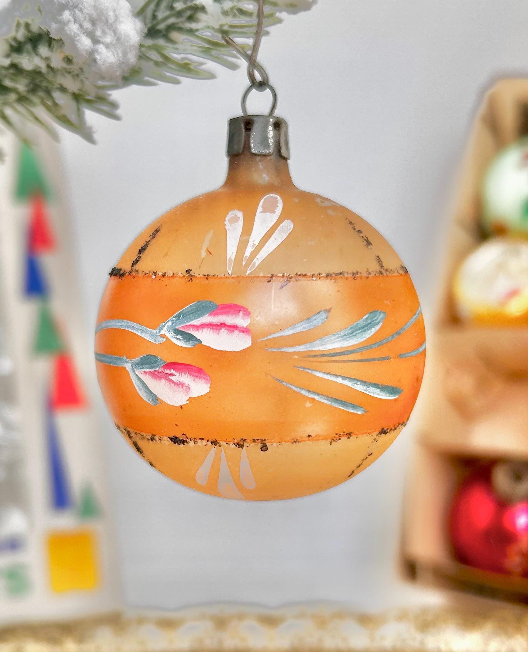 Vintage Hand-Painted Glass Christmas Ornament: European Xmas Tree Bulb