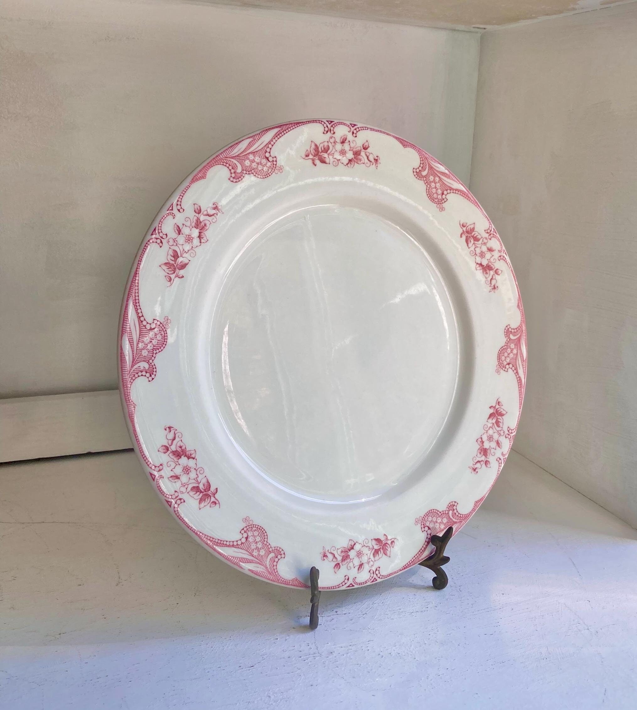 1950s Shenango China Platter: Vintage Inca Ware Pink Floral Rim (11-inch)