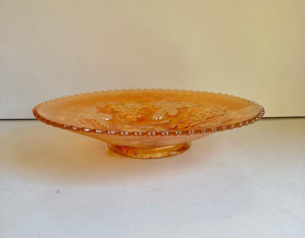 Antique Northwood Grape & Cable Basket weave Marigold Carnival Glass Plate with Sawtooth edge 9”