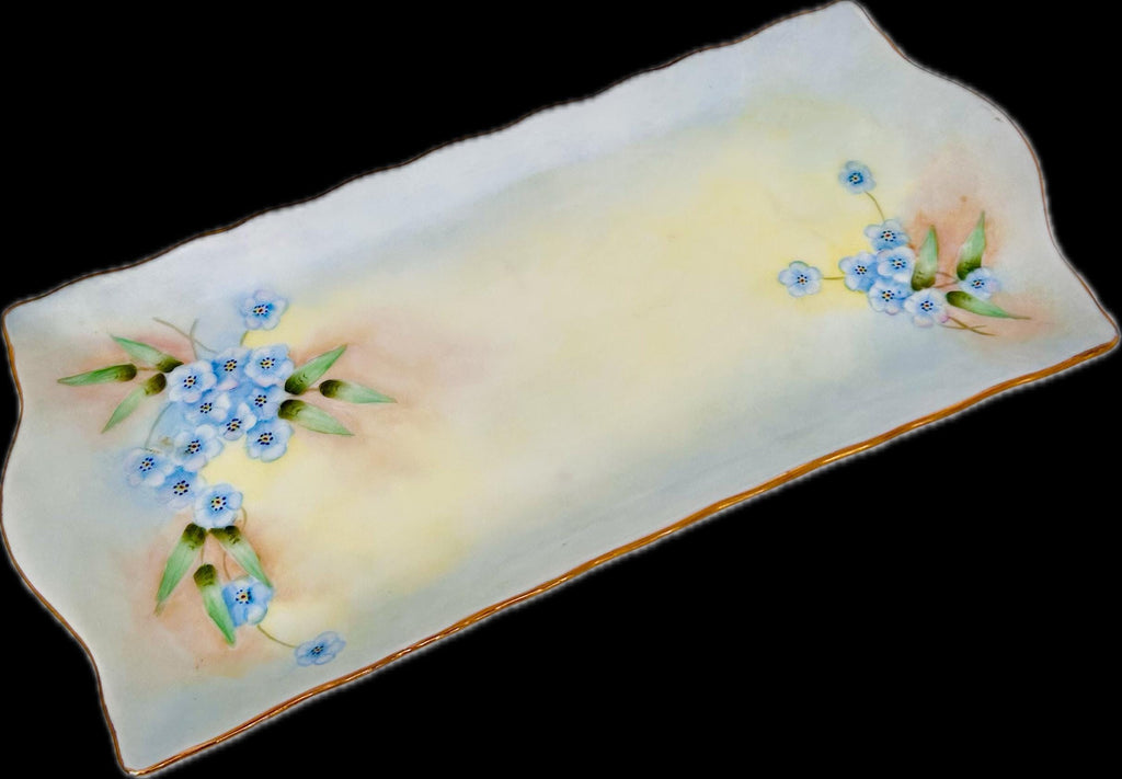 Vintage Hand-painted Porcelain Rectangular Tray with Forget-me-nots