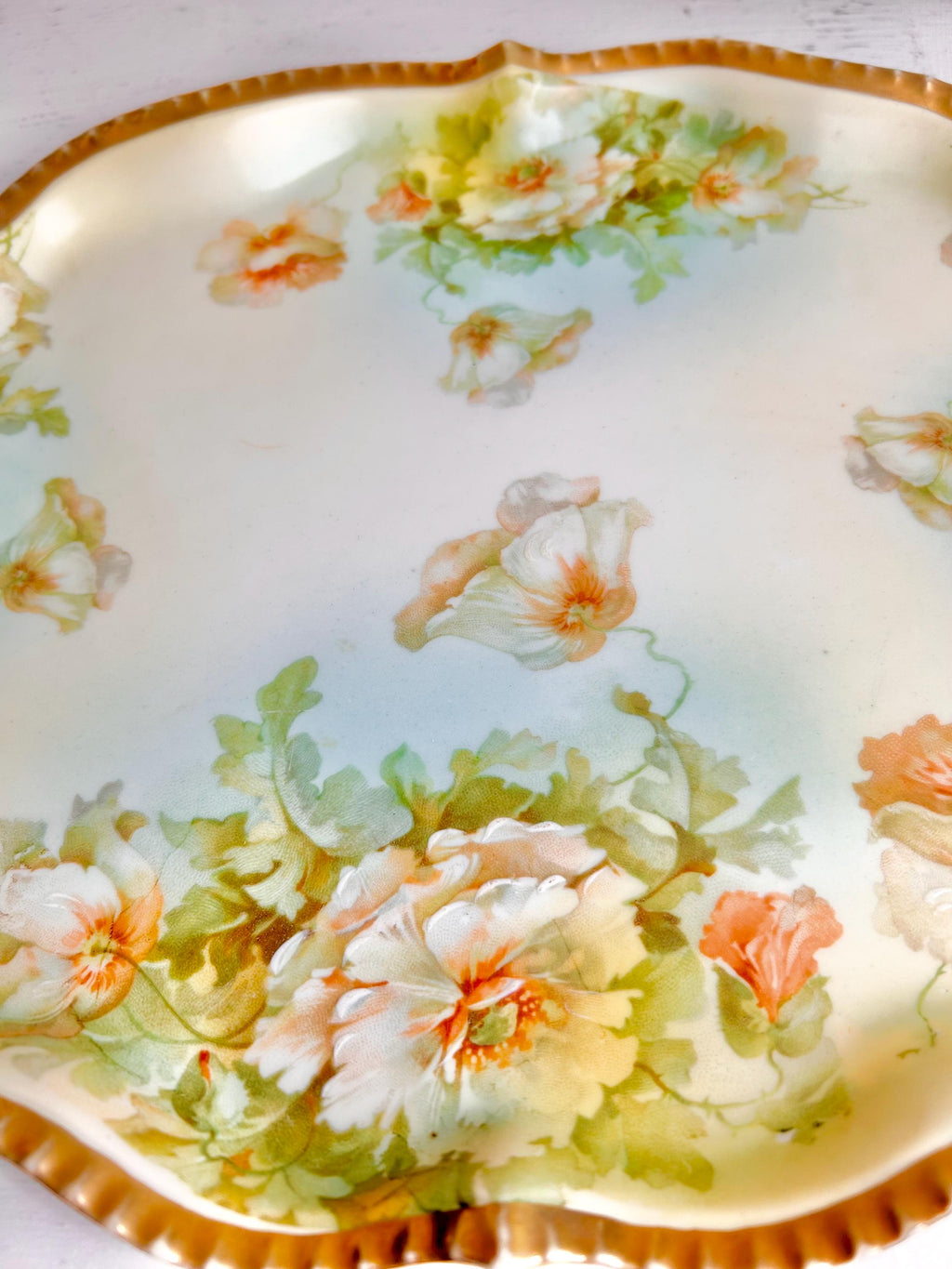 Antique Royal Rudolstadt Prussia Porcelain Tray: Hand-Painted, Gold Trim