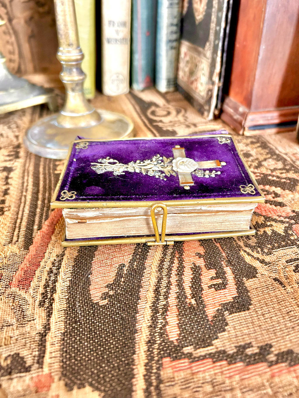 Antique 1880s Velvet Brass Pocket Prayer Book