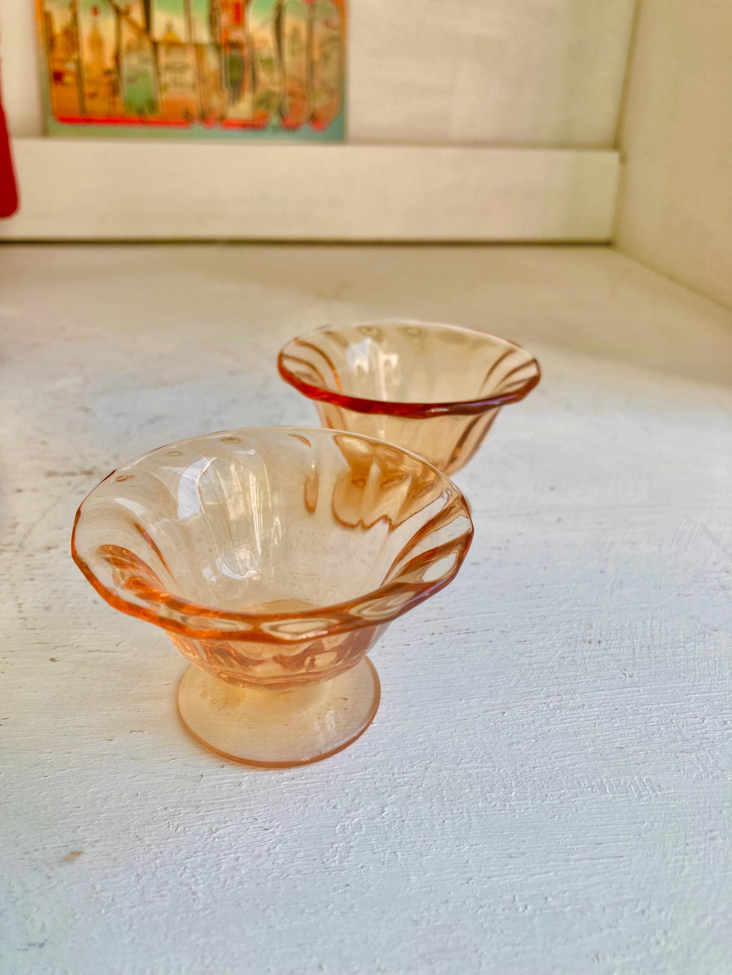Vintage Fostoria Amber Glass Nut Cups - Swirl Pattern, Set of 2