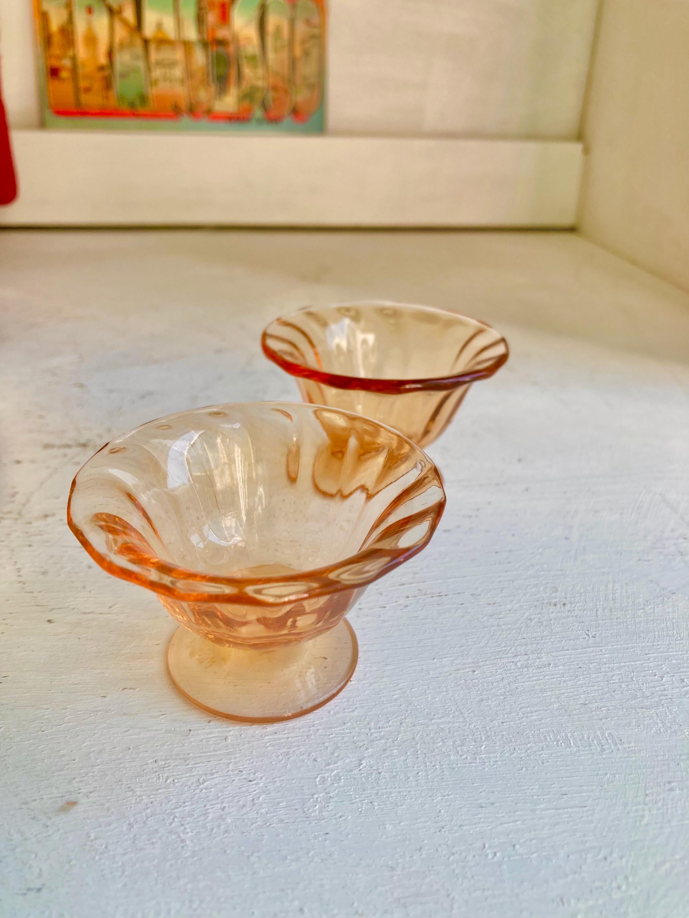 Vintage Fostoria Amber Glass Nut Cups - Swirl Pattern, Set of 2