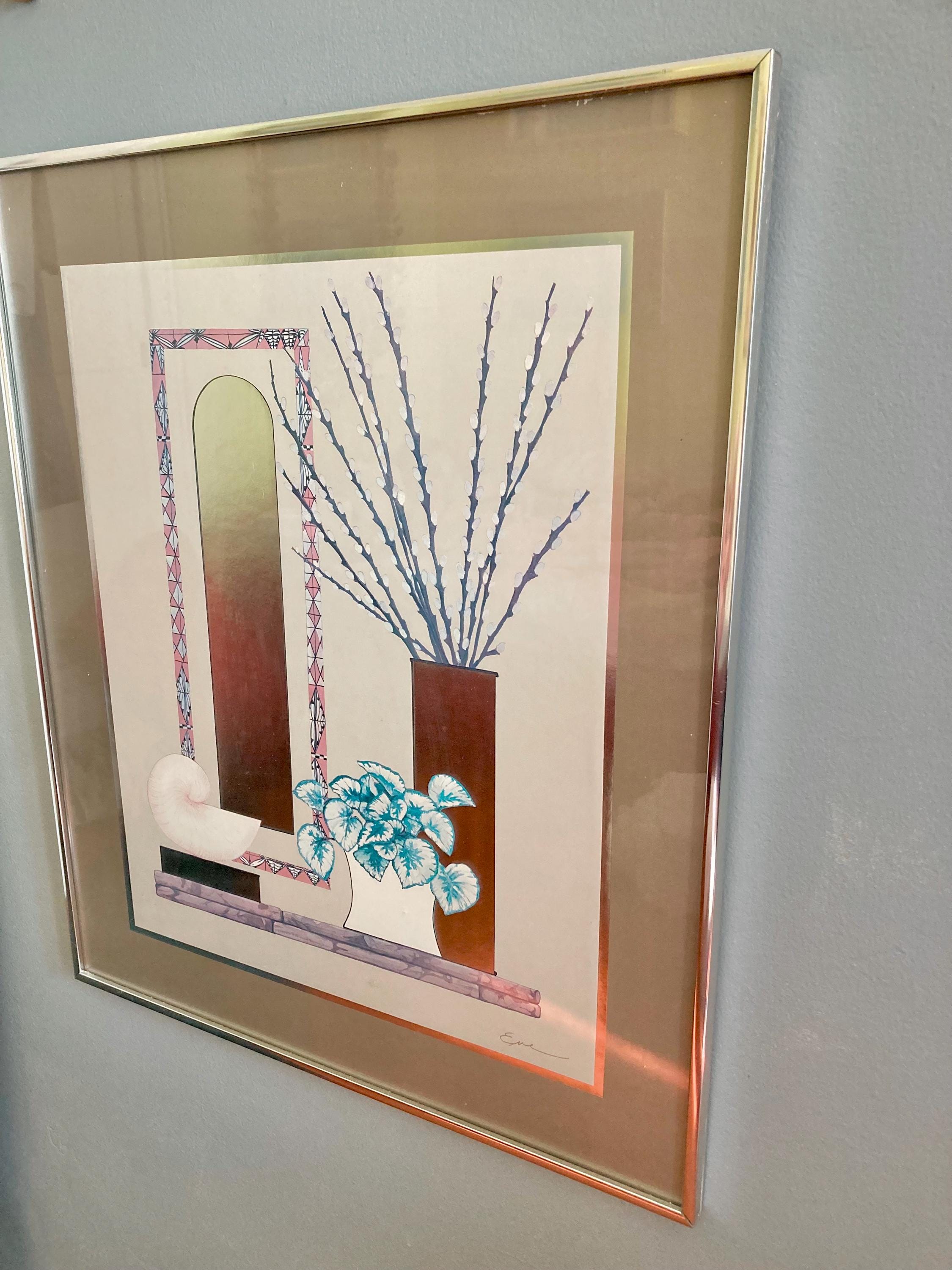 Vintage 1980s Framed Art: Deco Revival Still Life Print