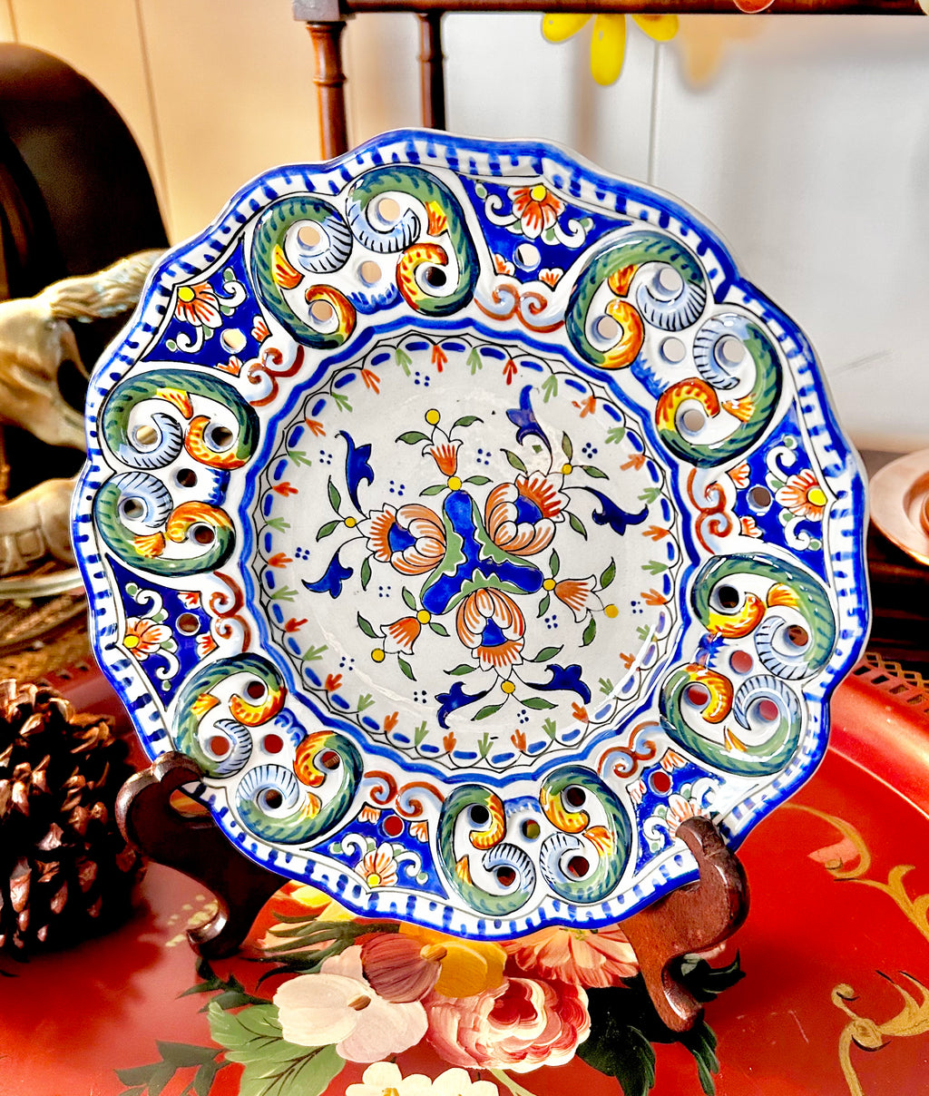 Vintage French Rouen Hand-painted Ceramic Plate