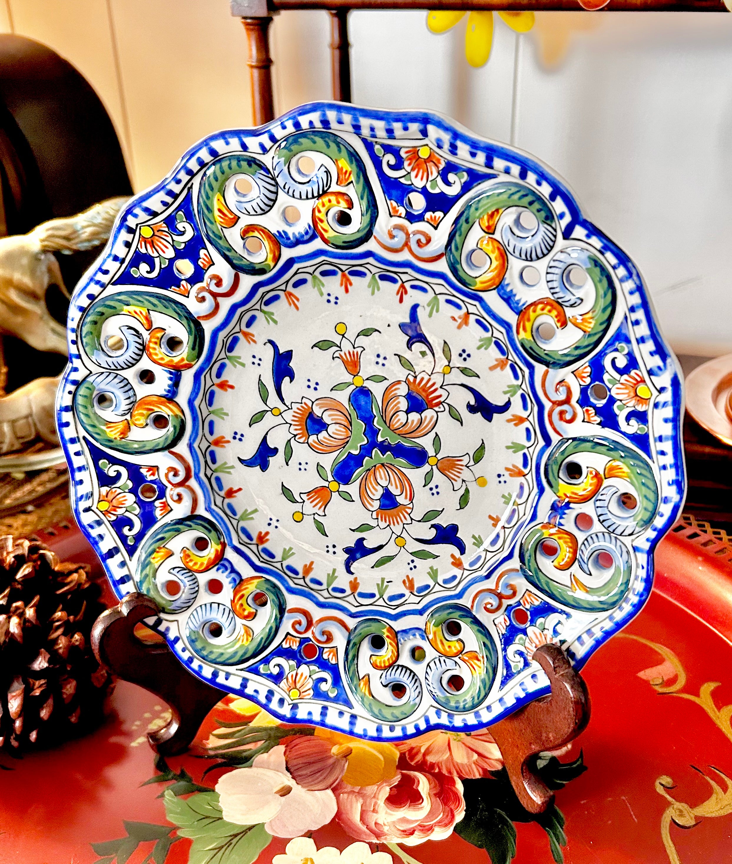 Vintage French Rouen Hand-painted Ceramic Plate