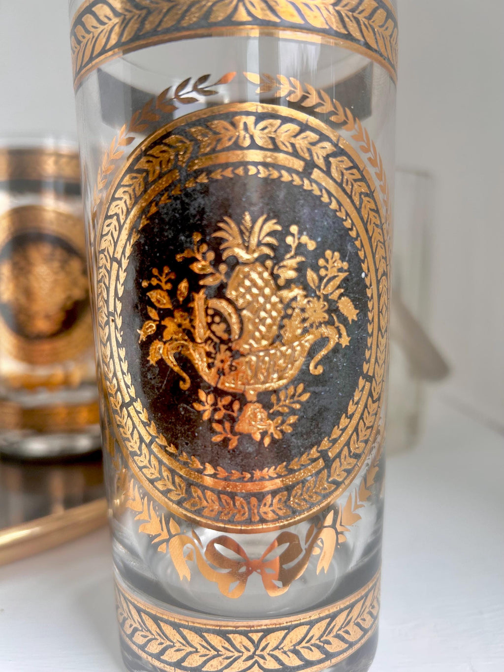 Vintage Culver Highball Glass: Gold & Black Pineapple Design