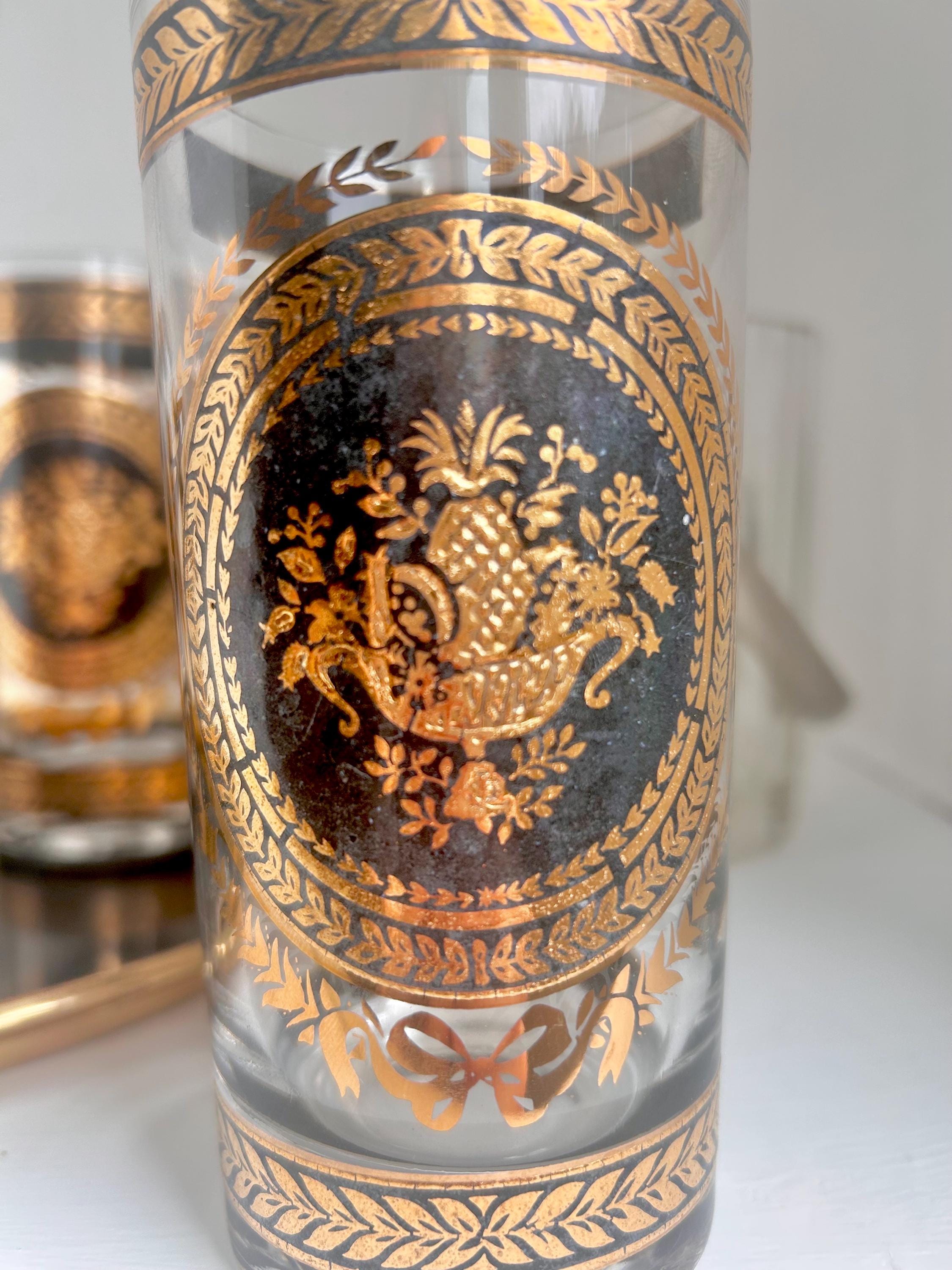 Vintage Culver Highball Glass: Gold & Black Pineapple Design