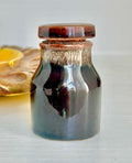 Vintage Drip Glaze Lidded Ceramic Pot: Dark Brown Beige