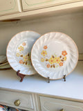 Vintage Gaiety Sculptura Stoneware Dinner Plates Pair - Orange Yellow Floral - Japan