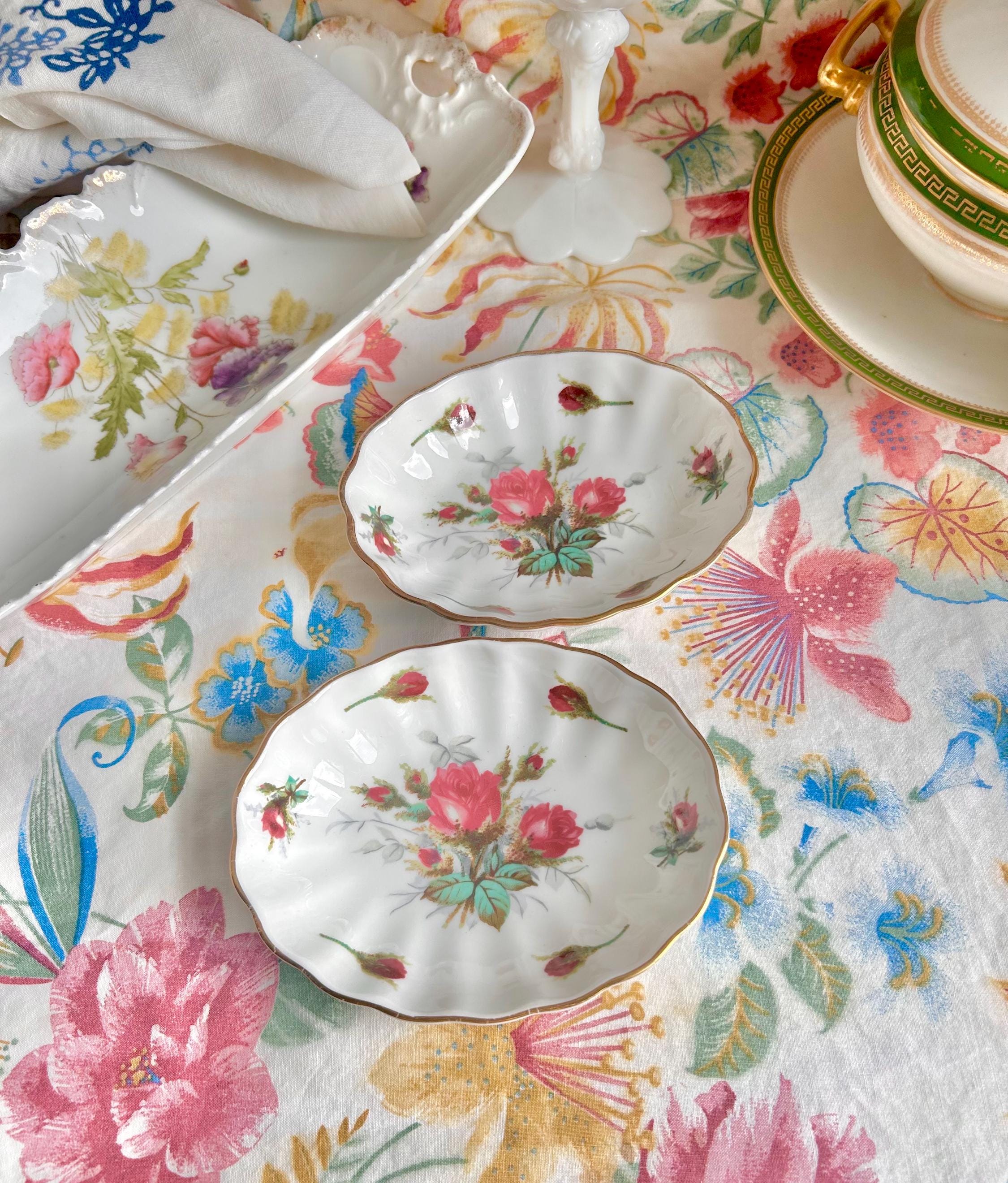 Vintage Hammersley Rose Trinket Dishes: Fine Bone China with Gold Trim