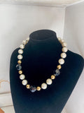 1980s AVON Beaded Necklace: Faux Pearls & Black Beads