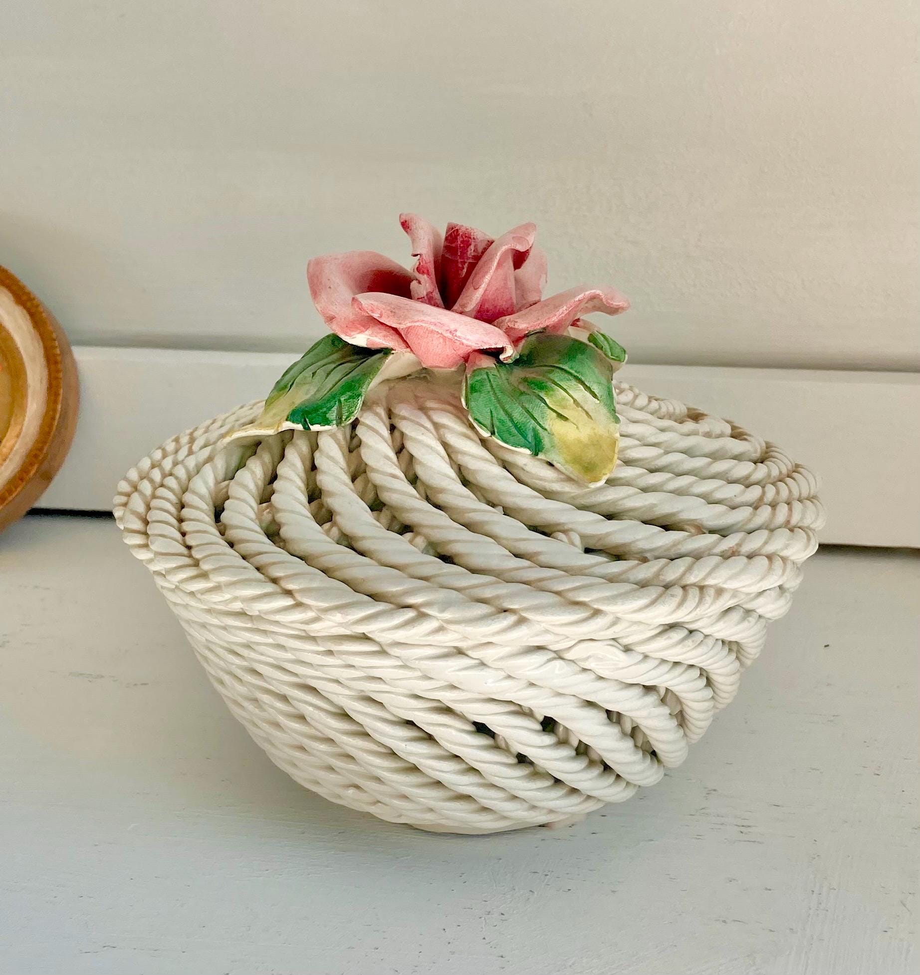 Vintage Capodimonte Ceramic Lidded Bowl: Italian Floral Rose Decor
