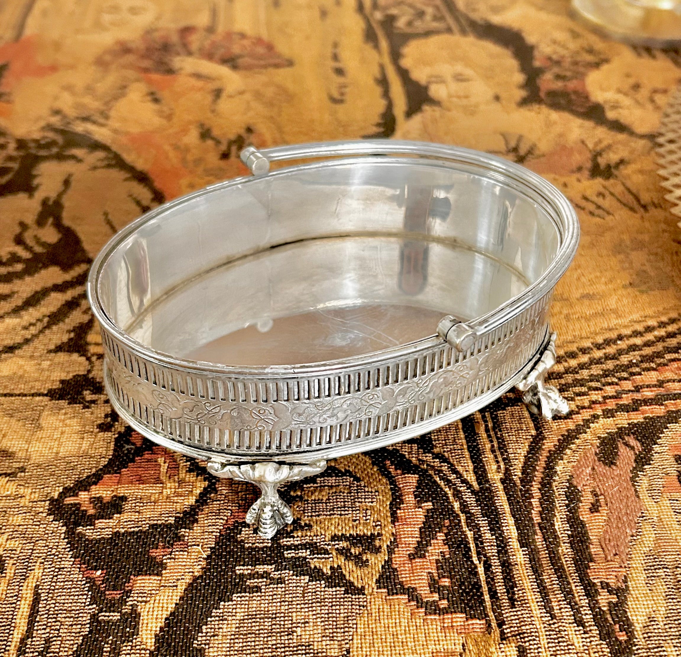 Small Vintage Silverplate Footed Basket