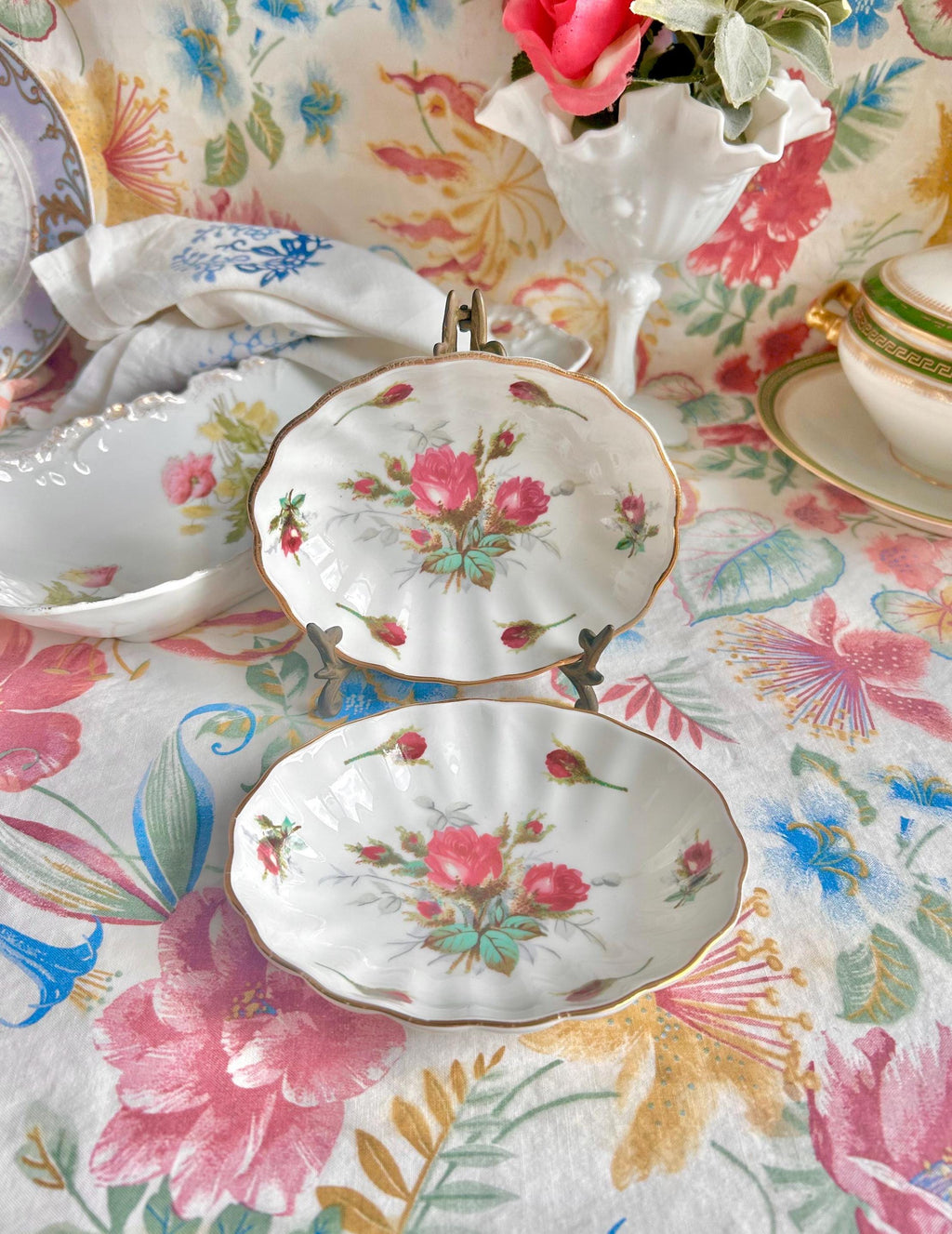 Vintage Hammersley Rose Trinket Dishes: Fine Bone China with Gold Trim