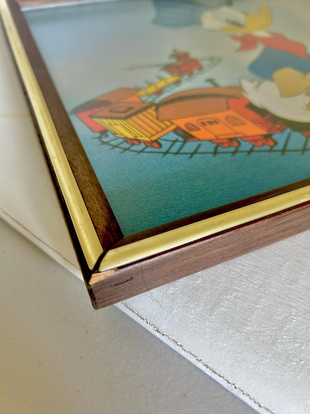 Vintage Donald Duck Print: Toy Train Conductor, Wooden Frame