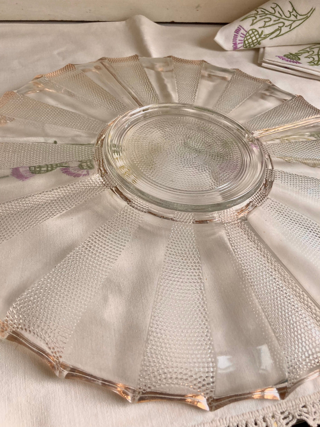 Vintage Jeanette Dewdrop Glass Serving Platter: Gold Wavy Edge, 5-Part Dish
