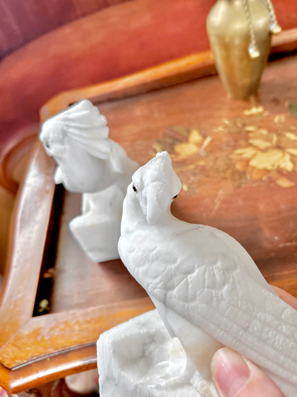 Vintage Hand-carved Natural Stone Bird Bookends - Vintage Worn