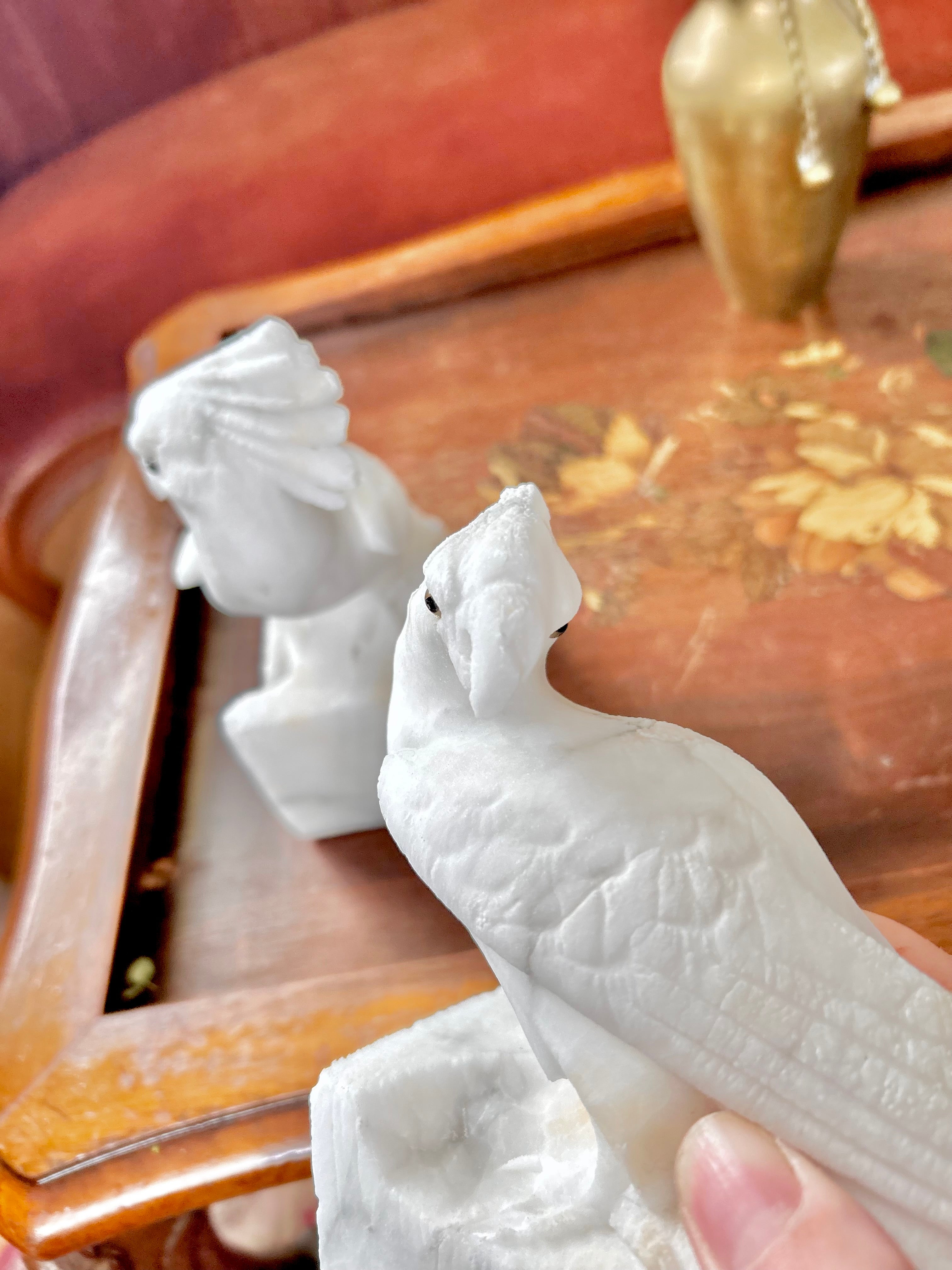 Vintage Hand-carved Natural Stone Bird Bookends - Vintage Worn