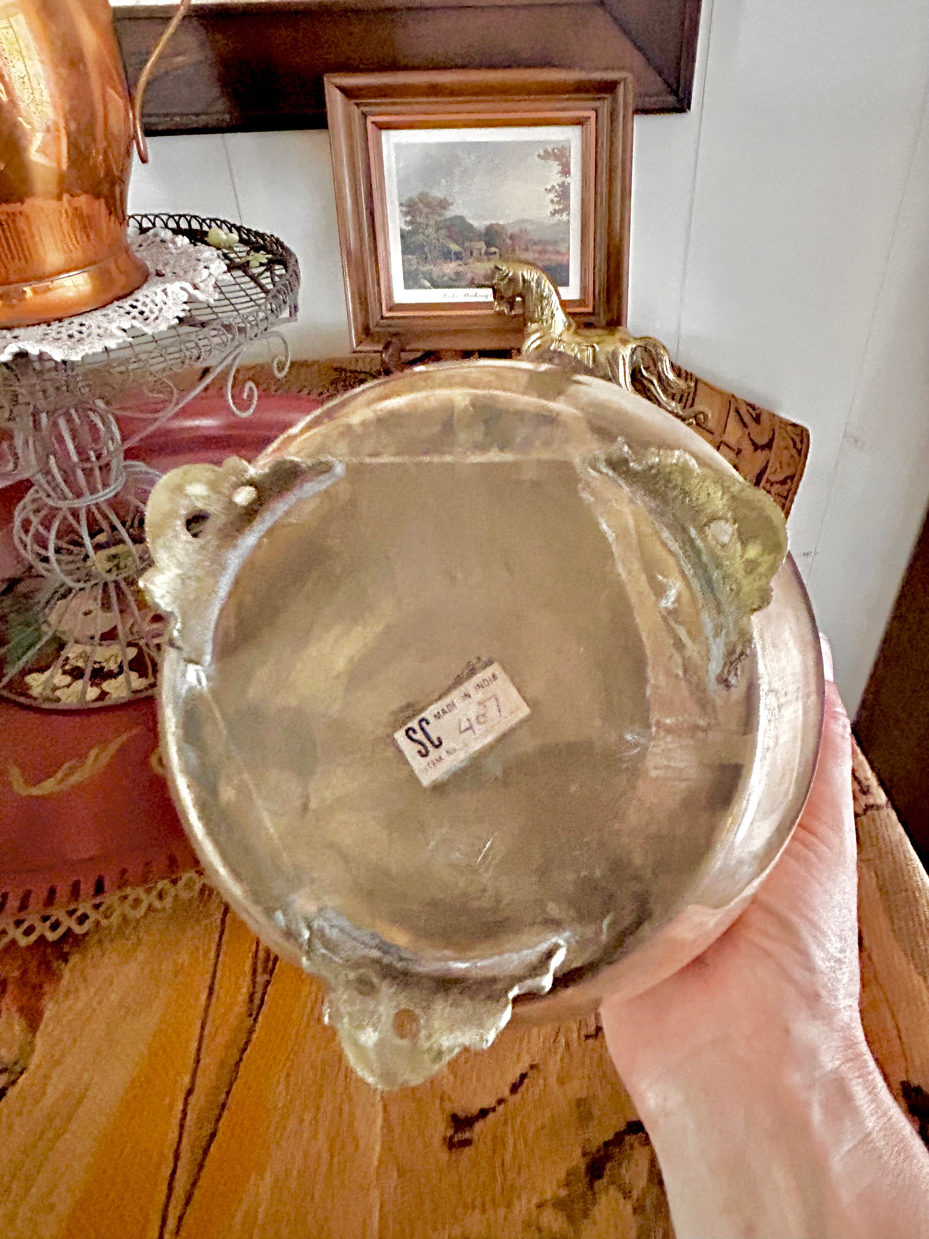 Vintage Solid Brass Footed Cachepot