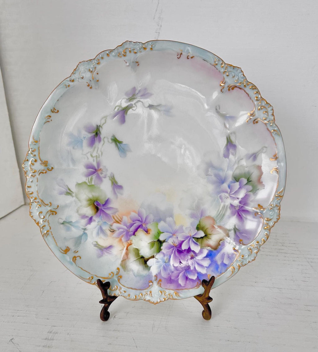 Vintage Limoges Porcelain Plate, Handpainted Violets, G.D.A.