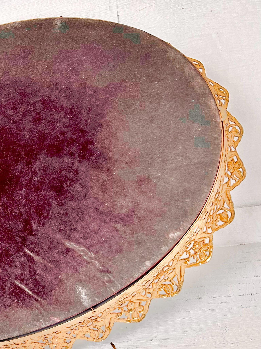 Vintage Gilt Oval Mirror Tray: Gold Floral Bird Frame