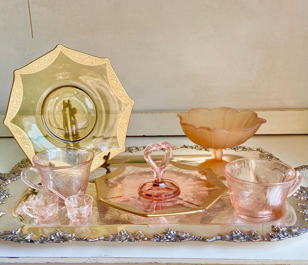 Vintage Amber Glass: Choose from Gilt Octagon Plate or Frosted Flower Compote