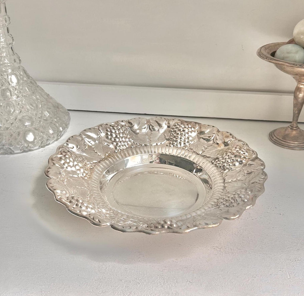 Vintage Silverplate Bowl: William Adams Repousse Grape Cluster Serving Dish