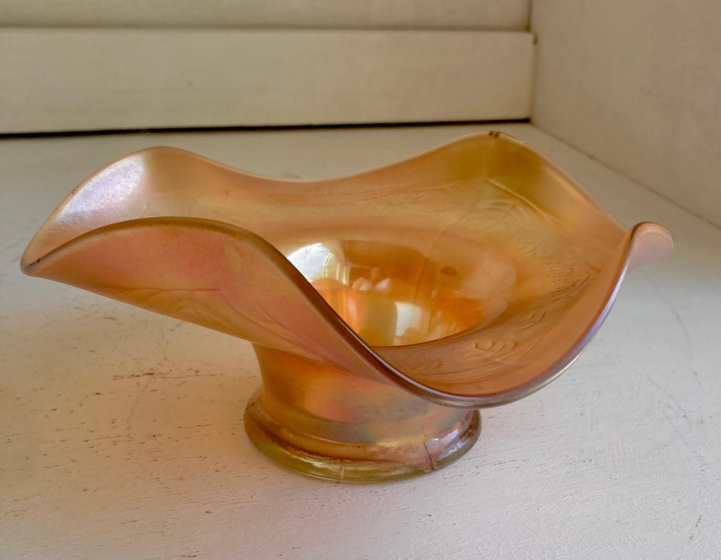 Vintage FENTON Blackberry Spray Carnival Glass Bowl - Marigold Bon bon Dish