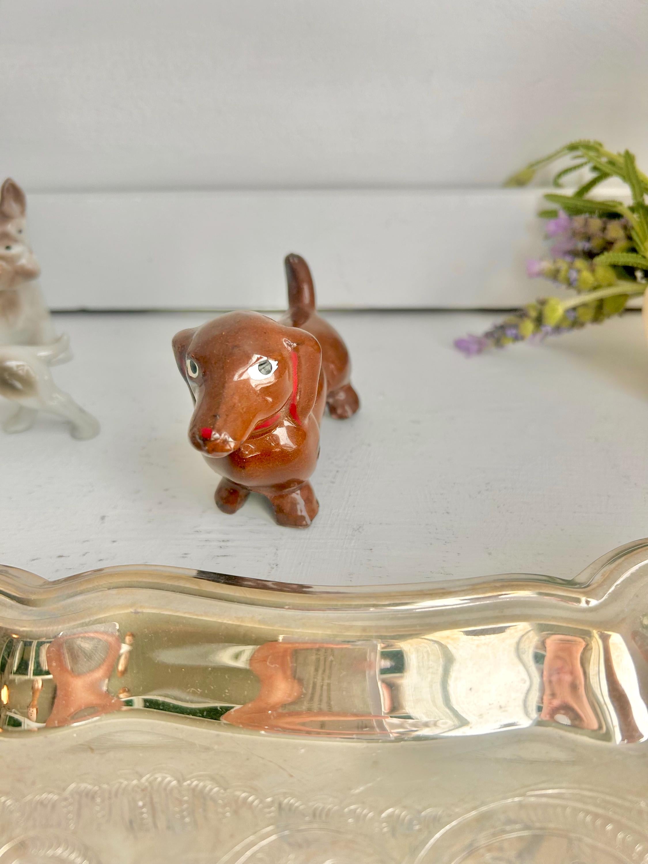Vintage Hand Painted Ceramic Dachshund Figurine - 4 inch