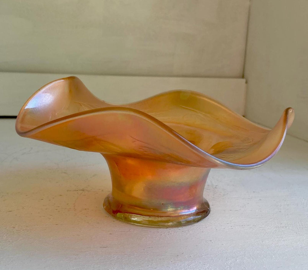 Vintage FENTON Blackberry Spray Carnival Glass Bowl - Marigold Bon bon Dish