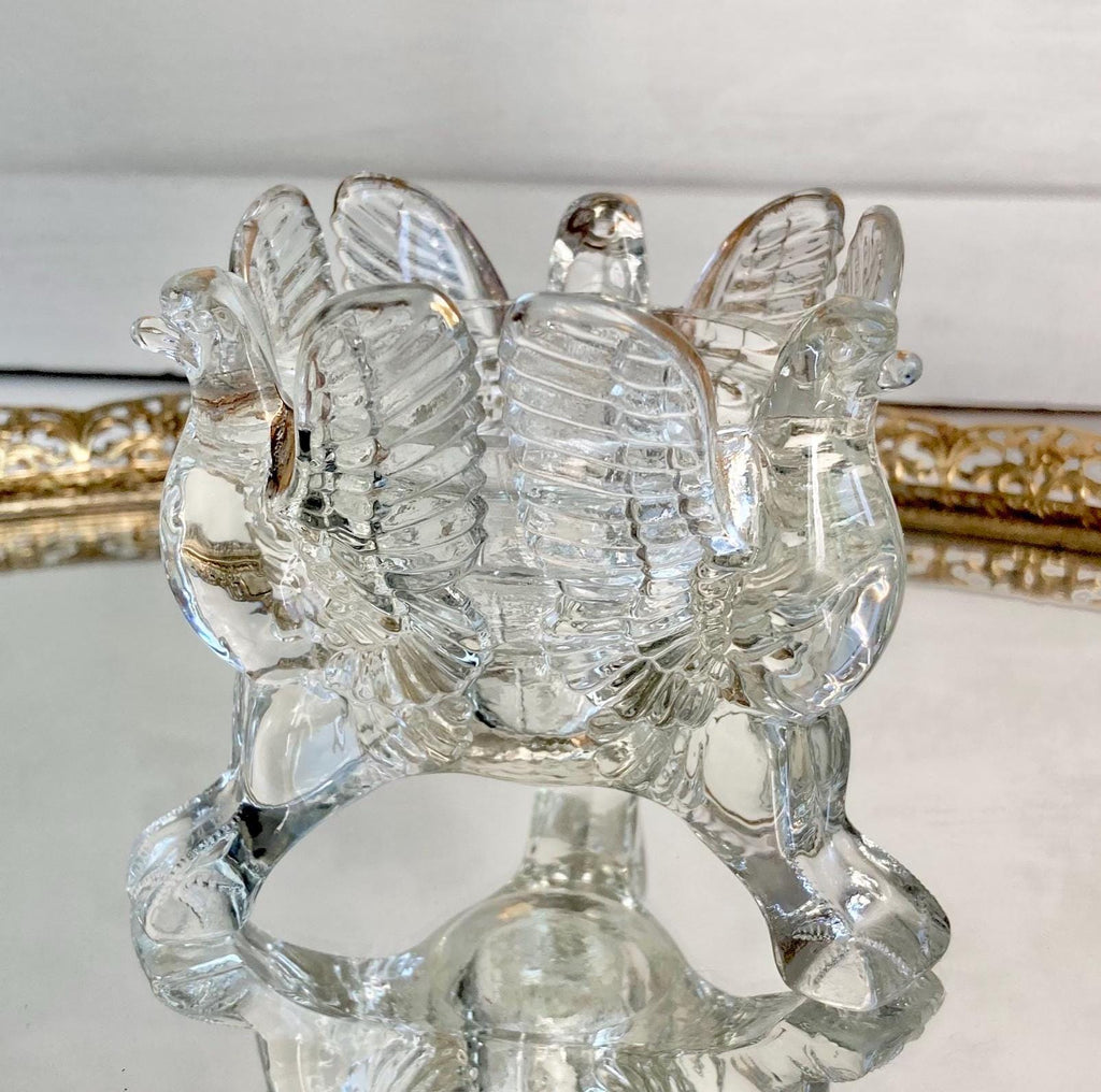 Vintage Jeanette Glass Three Eagles Candle Holder with Gold Trim