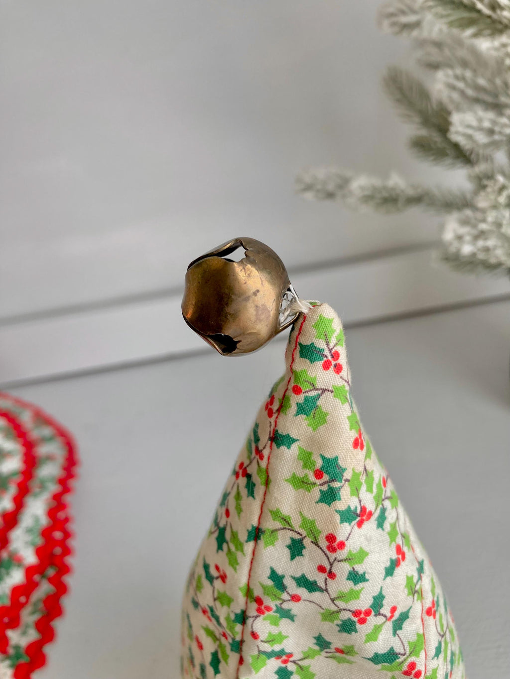 Vintage Mini Quilted Christmas Cap: Faux Fur Lined Santa Hat with Brass Bell