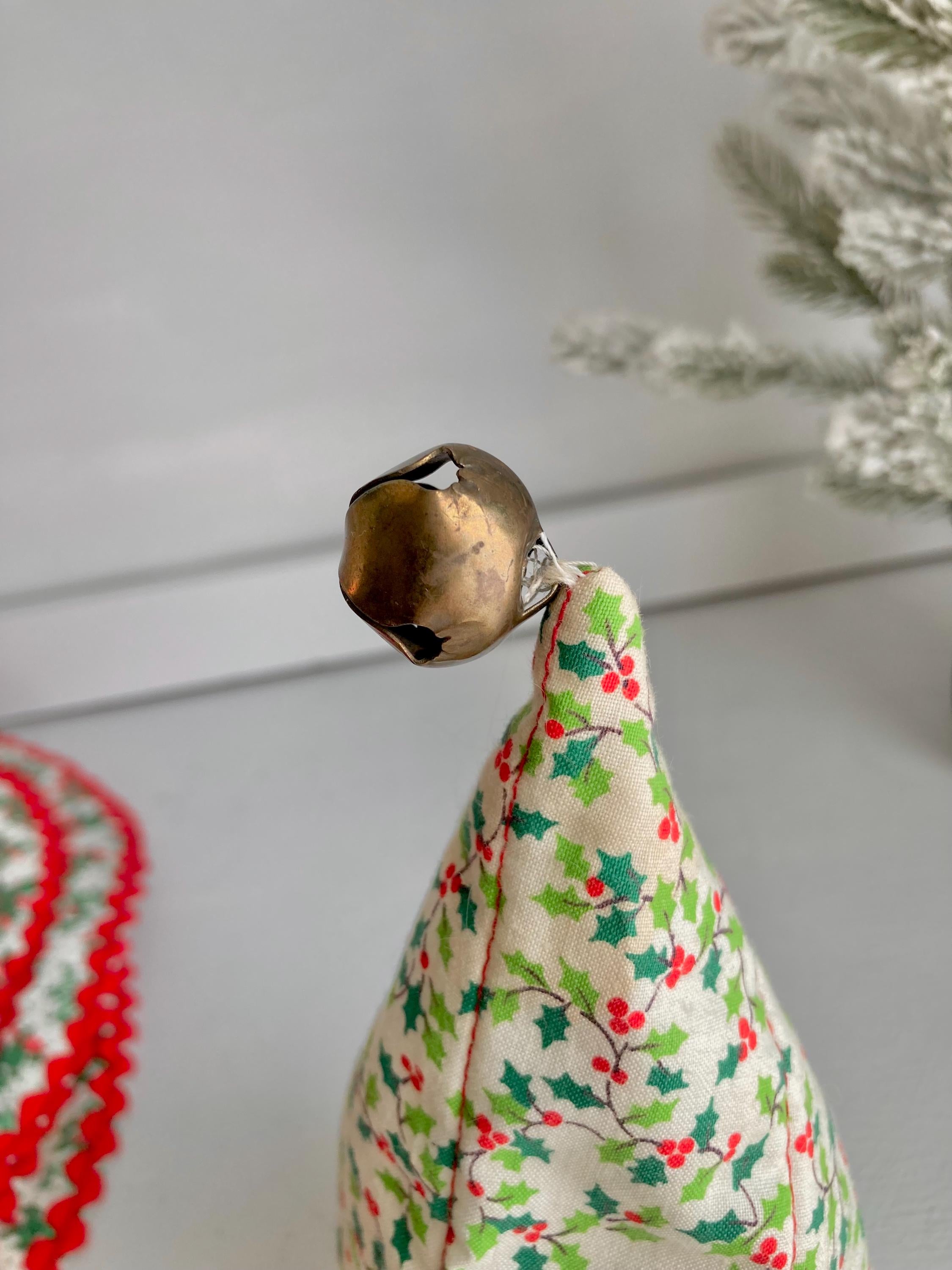 Vintage Mini Quilted Christmas Cap: Faux Fur Lined Santa Hat with Brass Bell