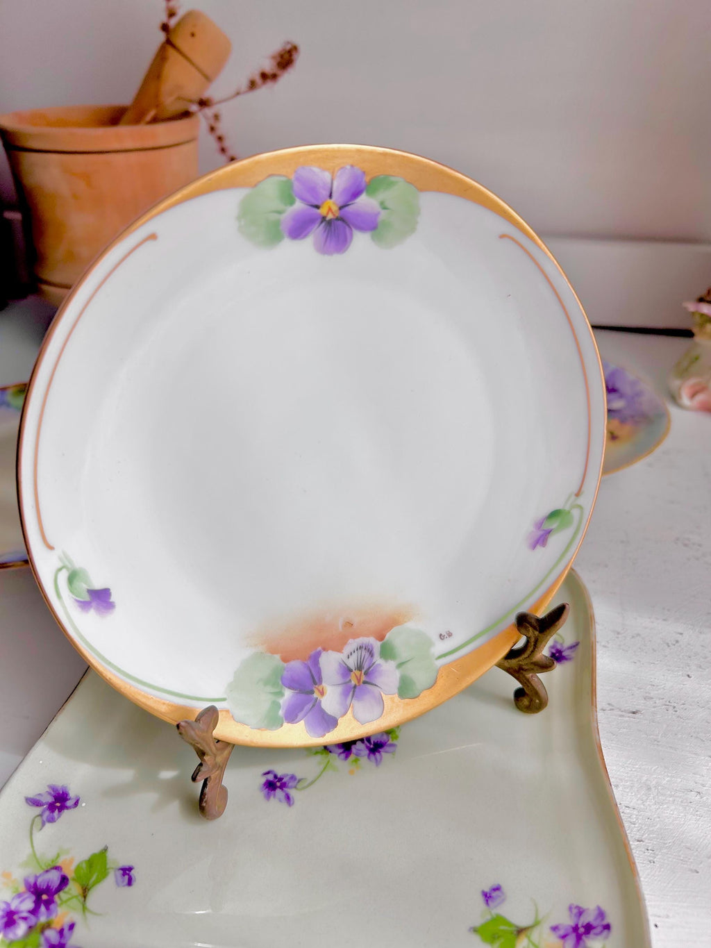 Vintage Porcelain Bread Plate: Hand-Painted Violets - Choose Your Maker