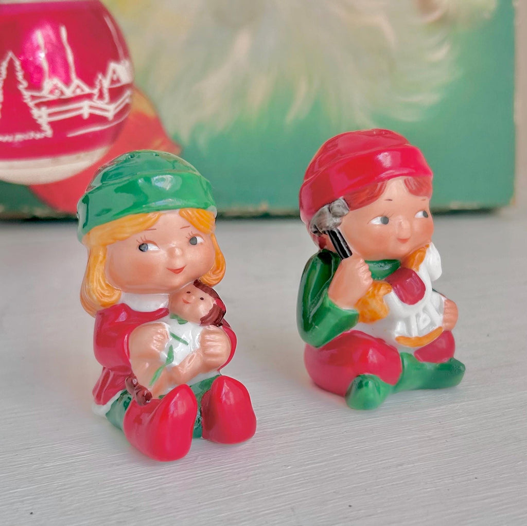 Vintage Avon Christmas Salt and Pepper Shakers - Boy and Girl Figurine Set (1983)