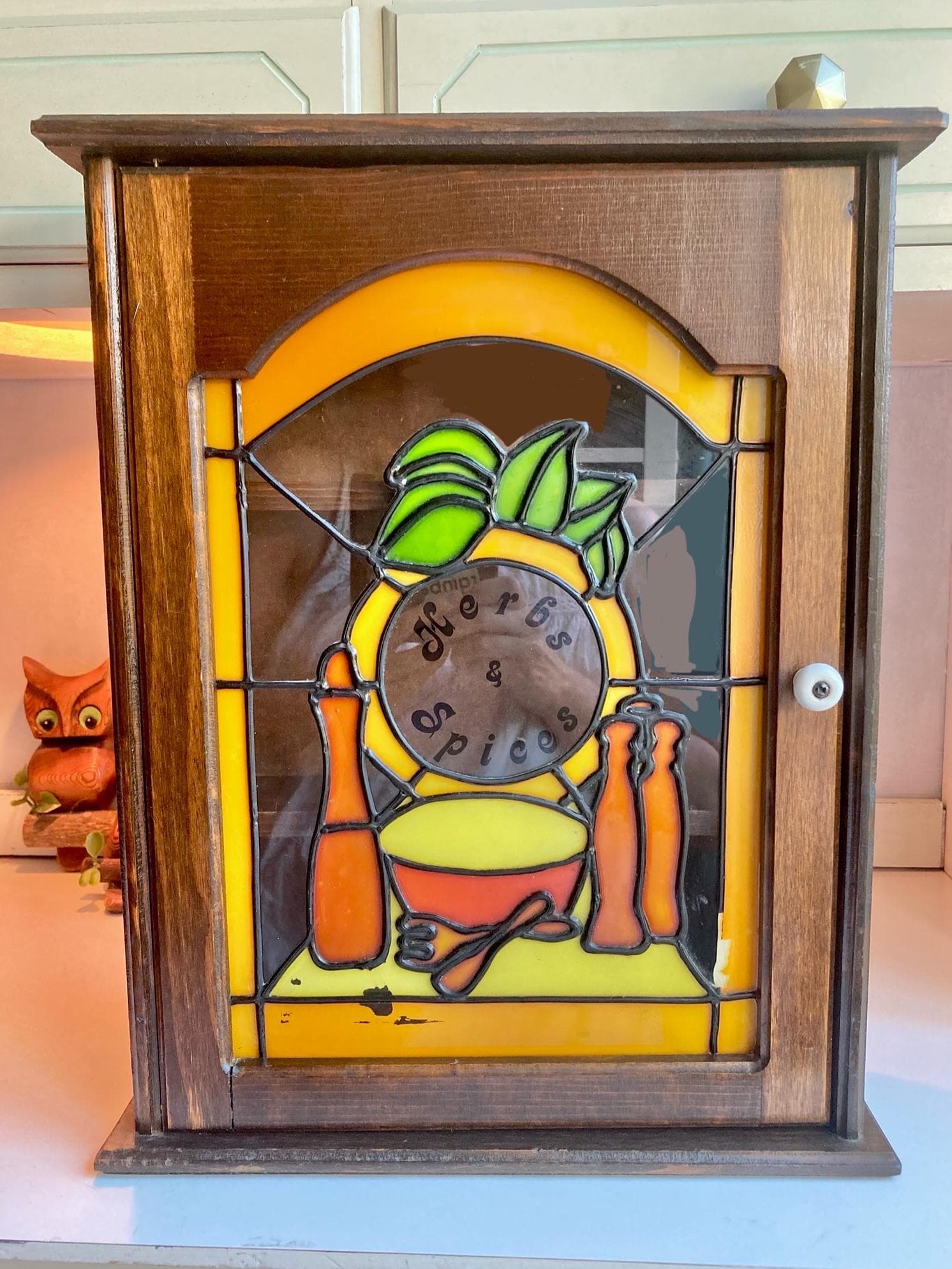 Vintage Stained Glass Spice Cabinet: Montgomery Ward Americana Pantry