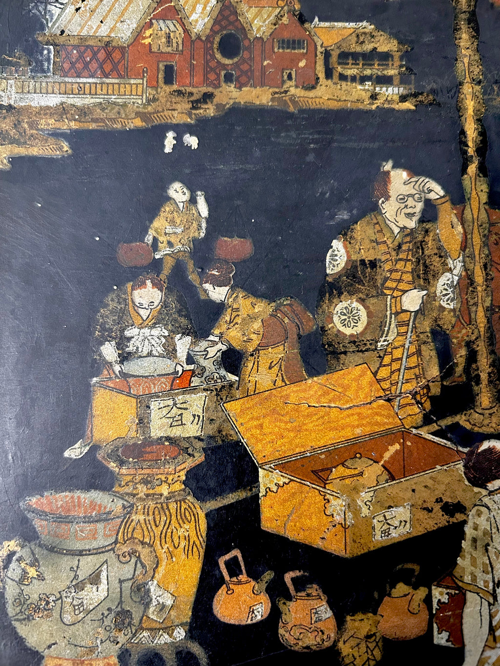 Antique 19th Century English Papier Mache Tray Chinoiserie Motif