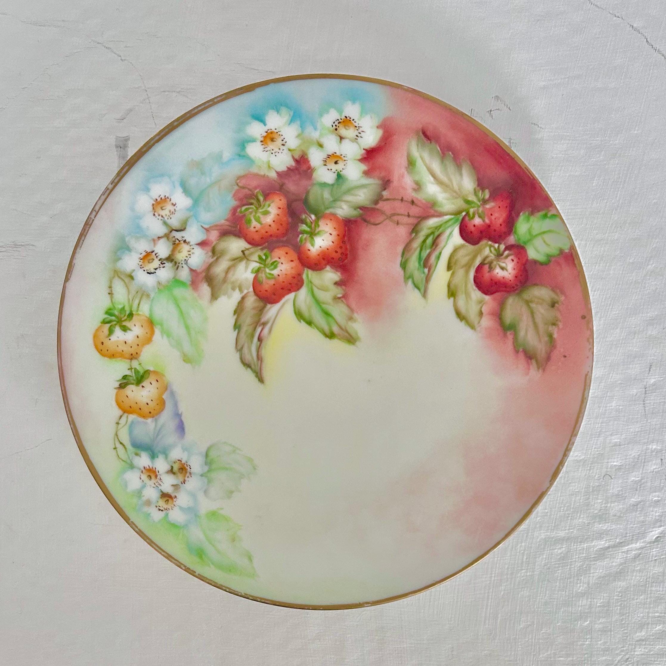 William Guerin & Co Limoges Porcelain Plate with Handpainted Strawberries