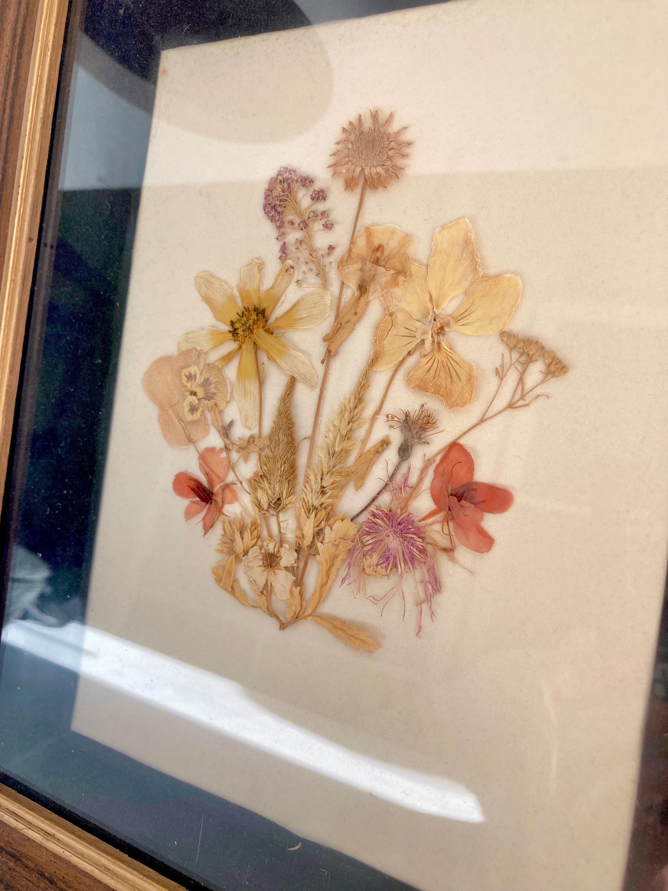 Vintage Pressed Flower Artwork: Handmade Framed Wildflower Bouquet