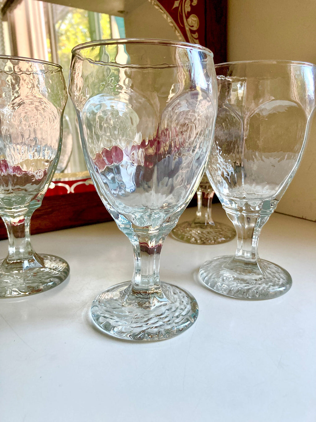 Set of 4 Vintage MCM Libbey Chivalry Clear Goblets - Textured Paneled Glass 6.5"