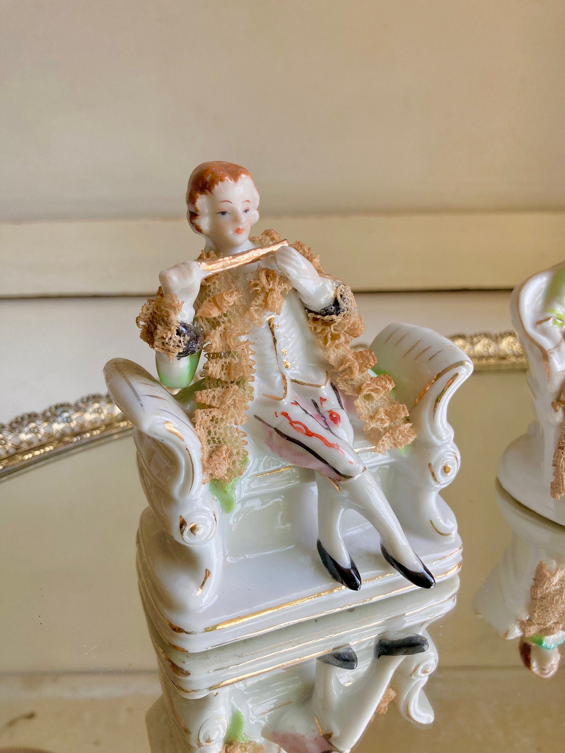 Vintage Victorian Dresden Lace Style Porcelain Figurines Royal Japan: Choose from 2