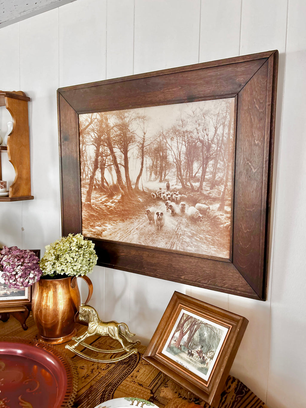 Large Vintage Wooden-Framed Pastoral Print