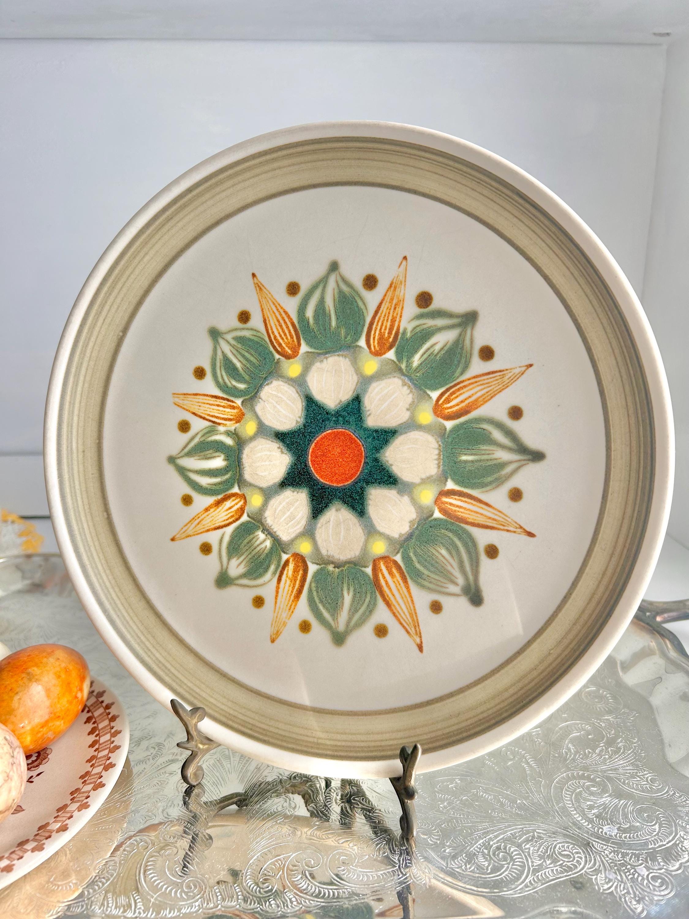 Vintage Denby-Langley Sherwood Dinner Plate: England Stoneware, Orange & Green