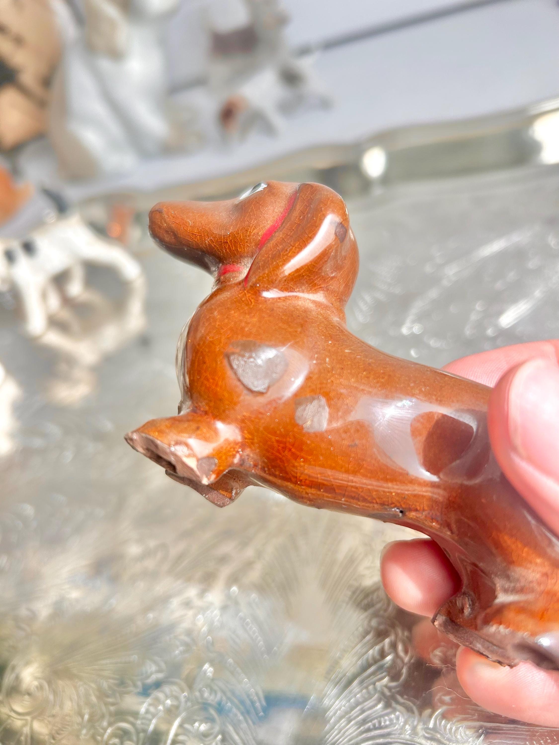 Vintage Hand Painted Ceramic Dachshund Figurine - 4 inch