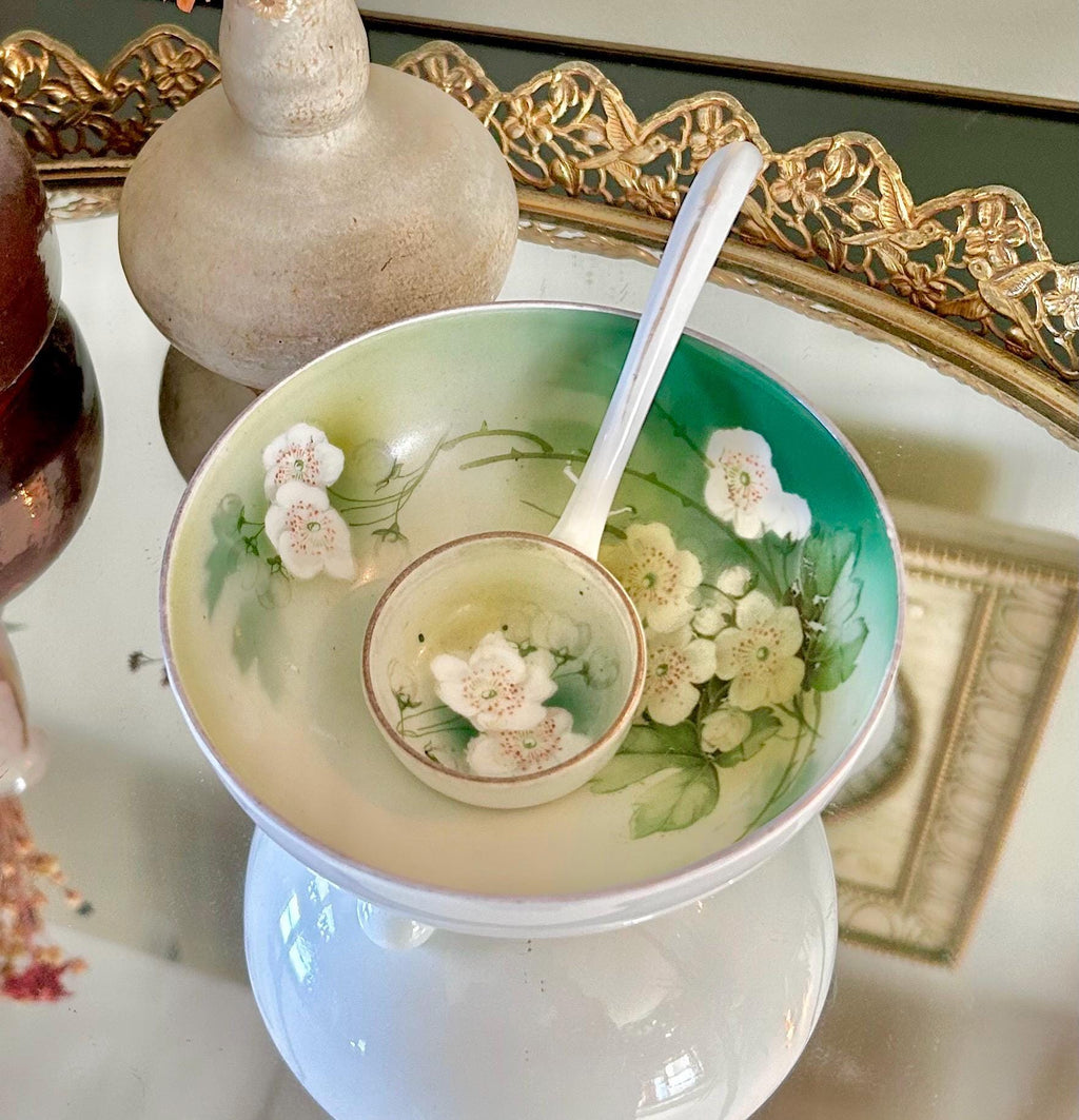 Vintage Transferware Porcelain Condiment Bowl and Serving spoon Reinhold Schlegelmilch (RS) Germany